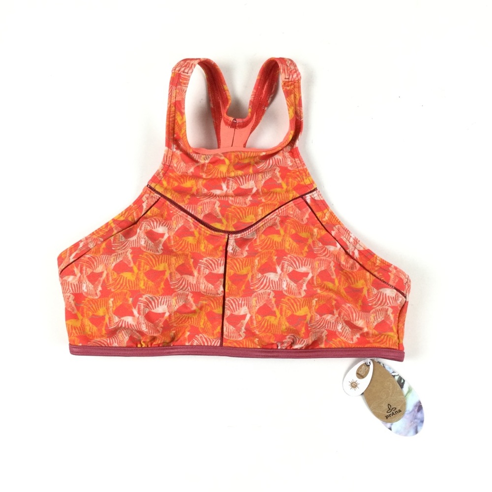 PRANA NWT Azra High Neck Bikini Top Pink Zebra Safari Print Small - Picture 2 of 9